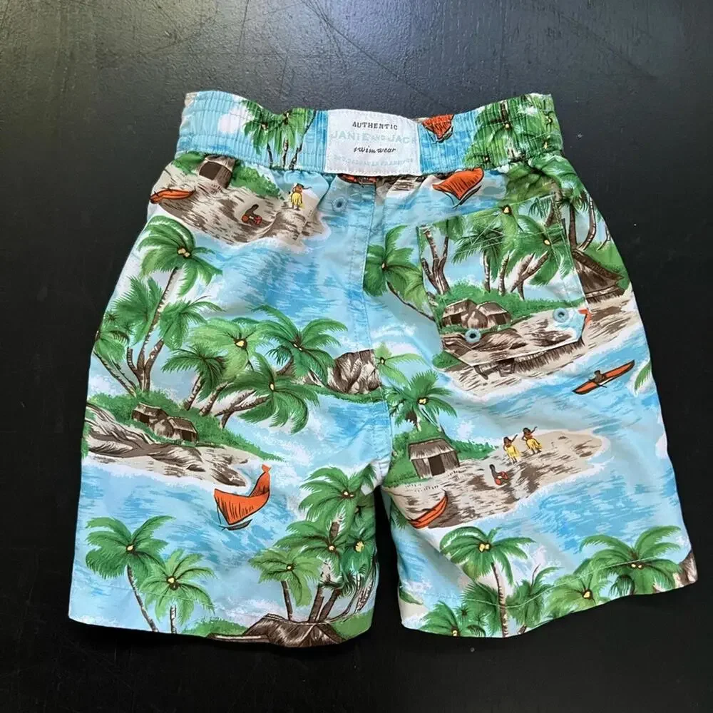 Janie and Jack Island Print Swim Shorts - 3-6m‎